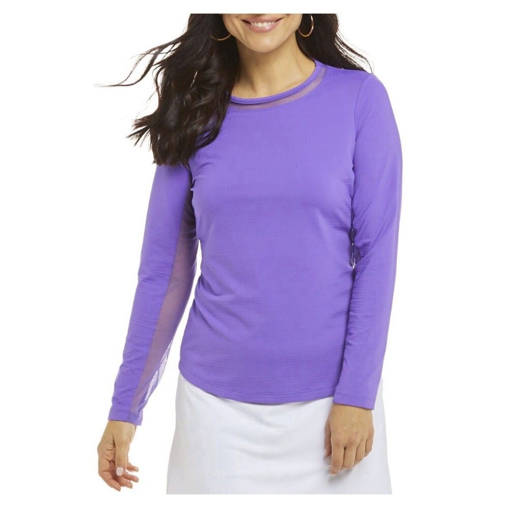 IBKUL Solid Long Sleeve Crew Mesh UPF 50+ Lavender Purple Size XS $86